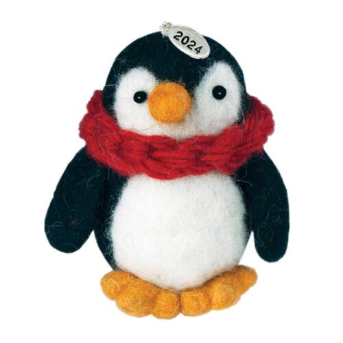 Ornement pingouin feutre 2024 commerce équitable, fait main - cadeau de Noël cadeaux idée oiseau - Photo 1 sur 6