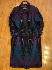 Vintage Woolrich Long Blanket Coat Southwest Nordic Aztec Black Purple Size Xl