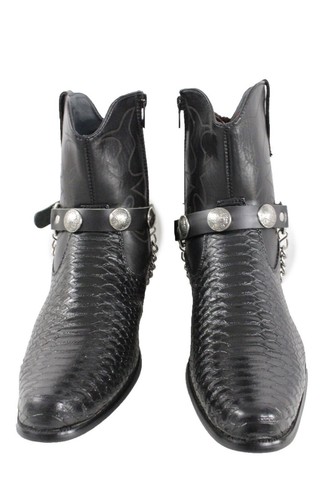 Hombre Bota Cadena Plateada Cuero Sintético 2 Correas Pulsera Nativo Americano Motocicleta - Imagen 5 de 12