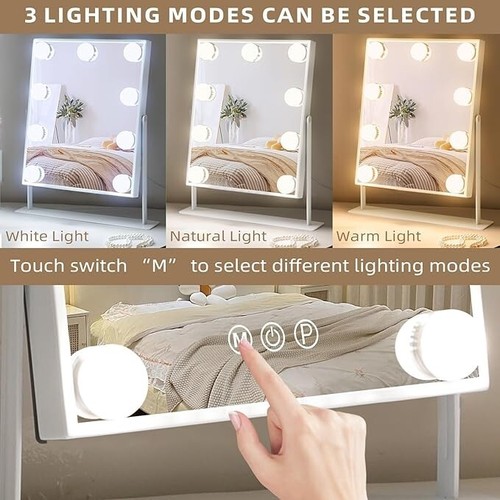 9 Bulb Vanity Mirror w Smart Touch & And Magnifier, 3 Different Light Modes, NEW - Picture 8 of 8