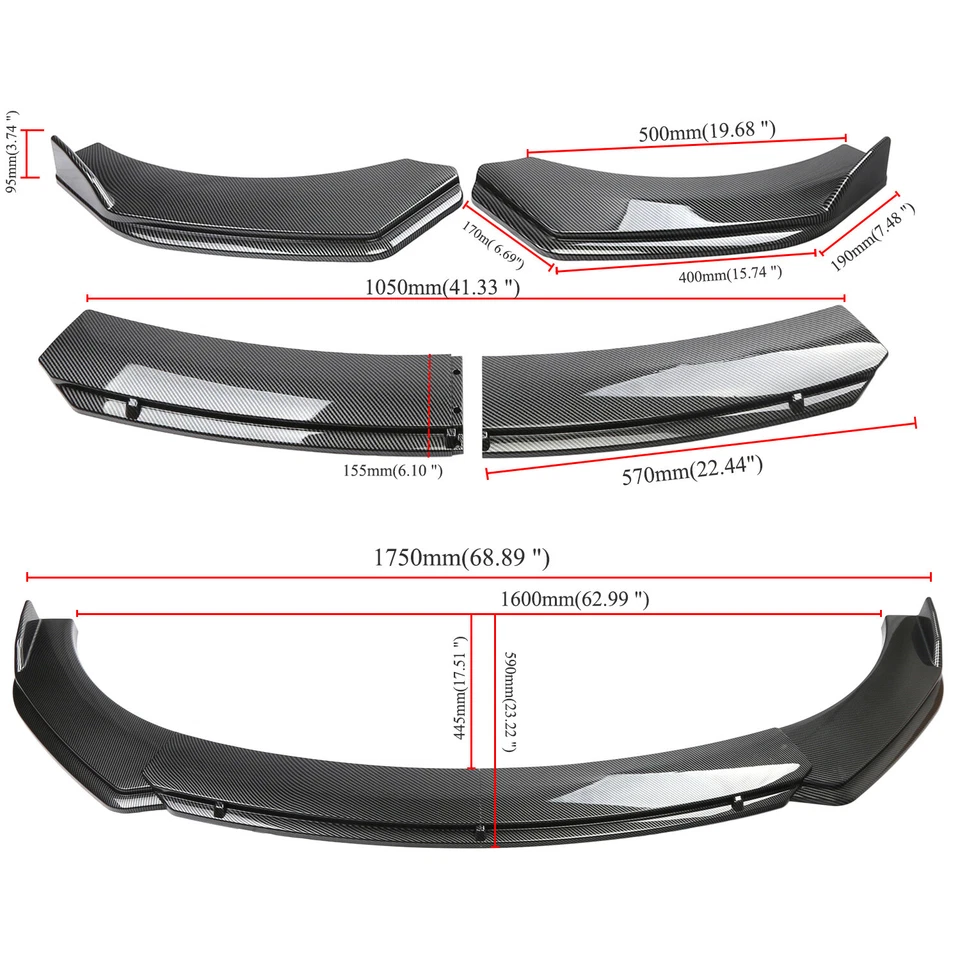 Carbon Style Front Bumper Lip Spoiler & Side Skirt 86.6" For Lexus GX 470 — 第 2/4 张图片