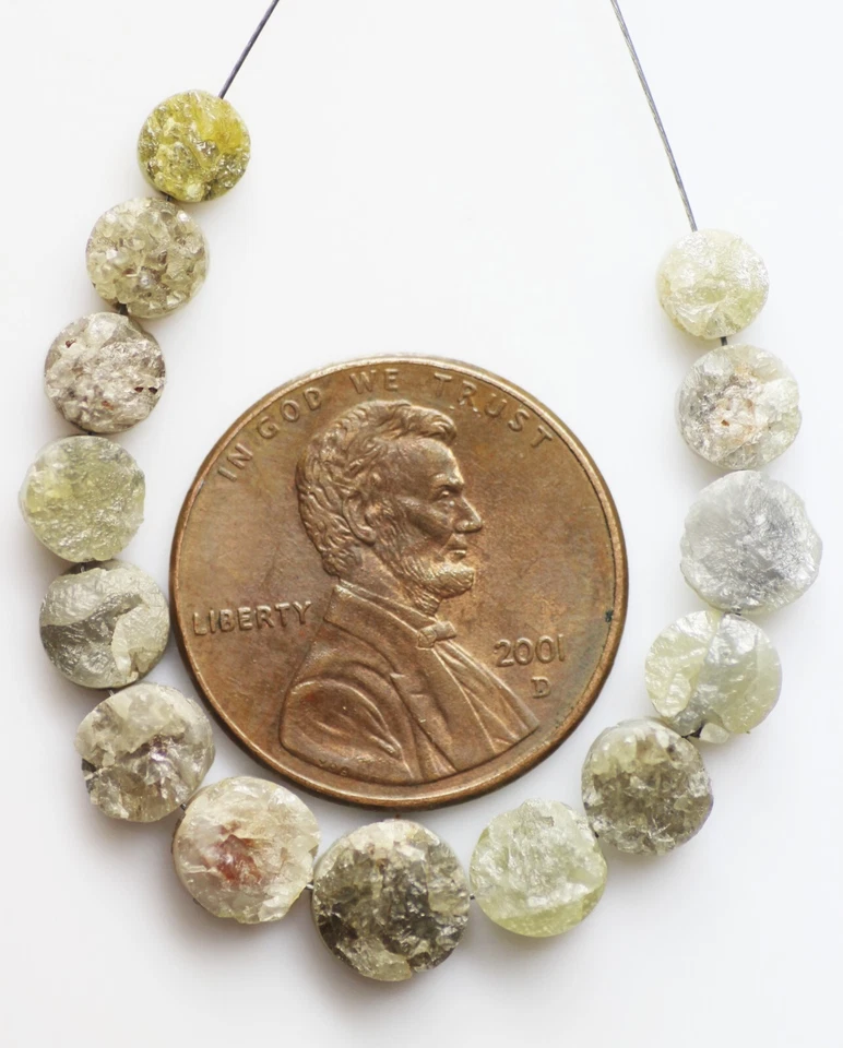 14 Pcs. 6.5 to 4.5 MM natural loose round (button) Shape rough diamond beads - Image 3 of 4