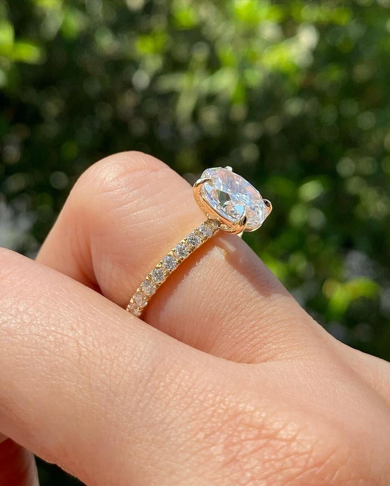 2Ct Oval Cut Moissanite Solitaire Engagement Wedding Ring 14K Yellow Gold Plated - Image 3 of 4