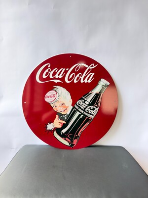 Vintage Coca-Cola Sprite Boy Heavy Metal Sign – Rare 1950s Style