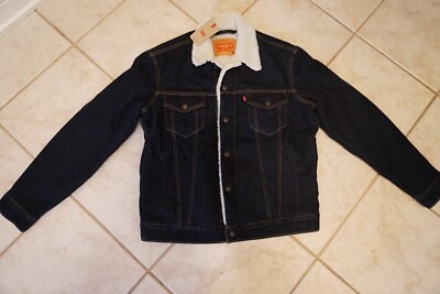 NWT MEN'S LEVI'S TRUCKER JEAN JACKET Multiple Sizes Sherpa Dark Blue $98