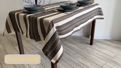 Linen Tablecloth "Ukrainian Ornament" Ethno No.2, Luxury Quality – Premium - Video 1 of 1