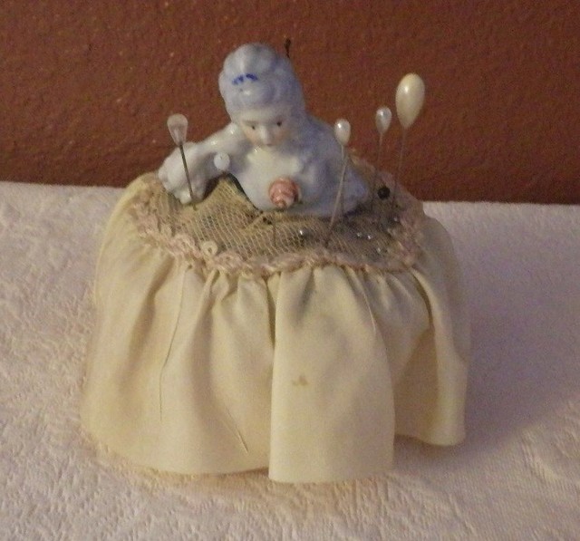 Vintage Pin Cushion Sewing Porcelain Lady W/Pins 5" Tall eBay