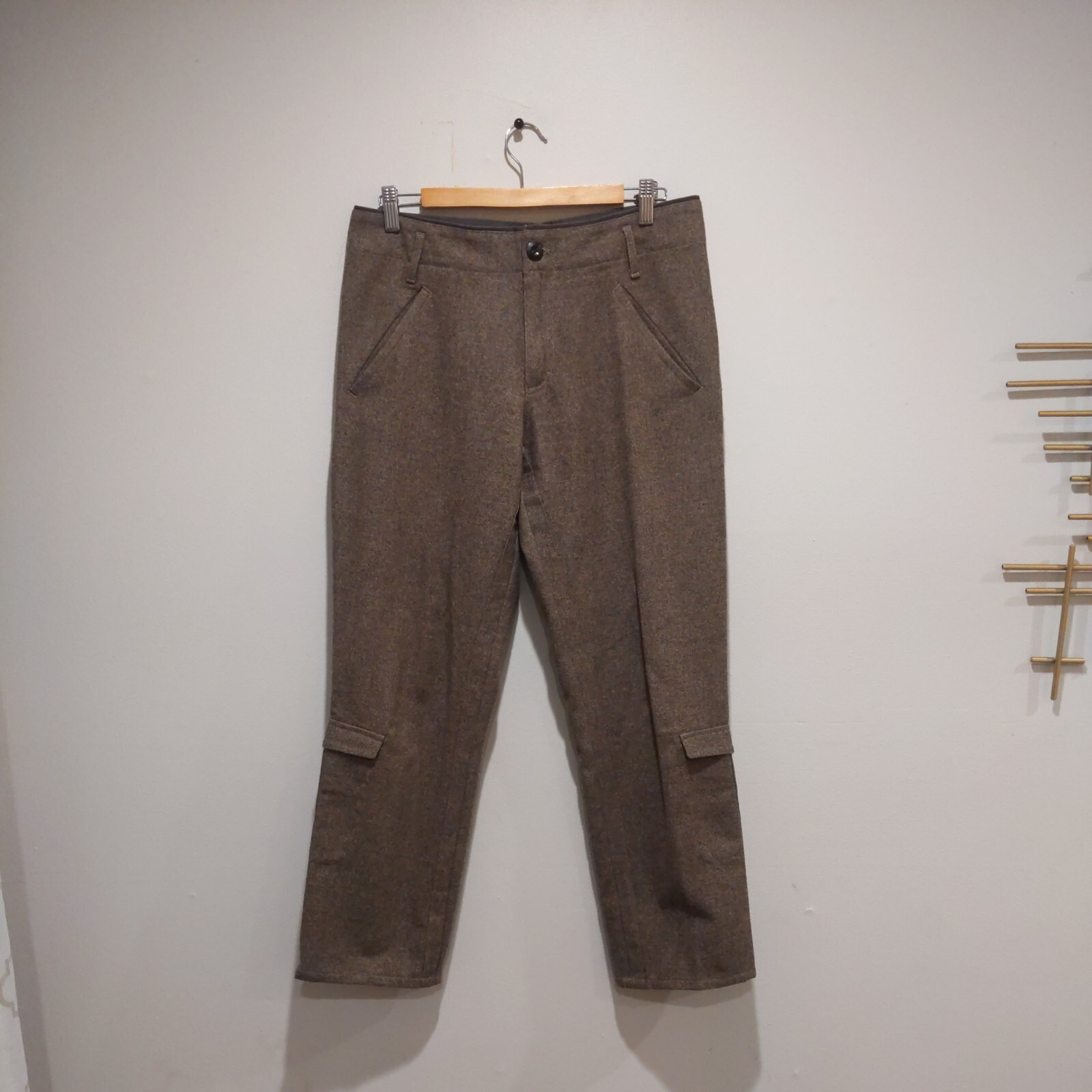 Men's Andrew Mackenzie Brown Wool Cotton Blend Tailored Pants