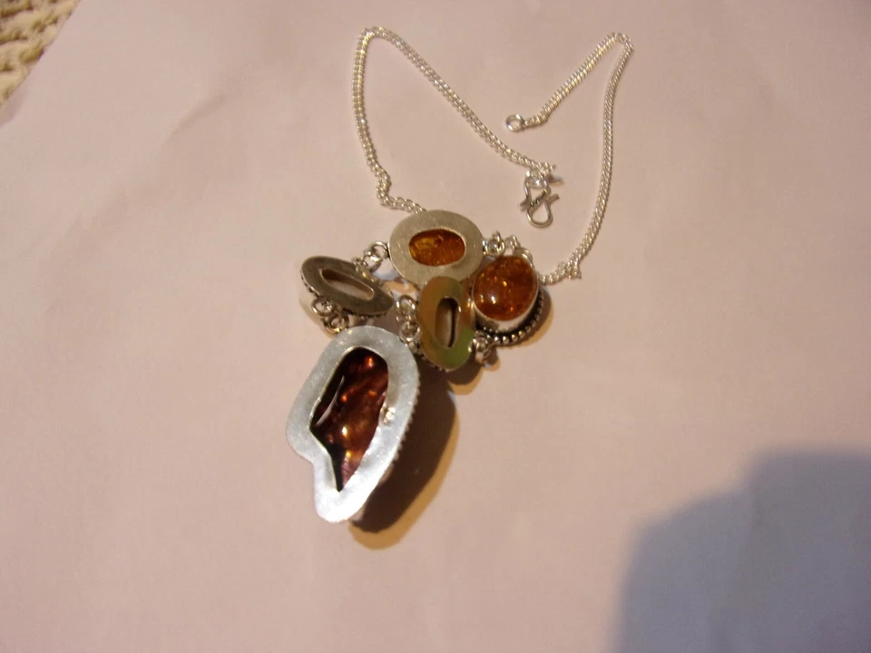 catenina in argento 925  con perle naturali e ambra - Immagine 3 di 4