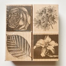 Poetic Prints Floral Engravings Rubber Stamps Hero Arts Set New Wood Mount