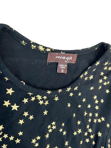 IMOGA GIRL'S BLACK ROSEMERY DRESS ALL OVER STAR PRINT LONG SLEEVE JERSEY SZ 8 - Picture 5 of 7