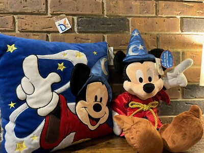 Disney Parks  Mickey Mouse Wizard s Apprentice Pillow & 15  Plush-New/Read Below