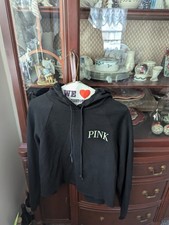 VICTORIA S SECRET PINK SIZE MED, BLACK EVERYDAY FLEECE HOODIE, Crop Hoodie