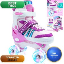 SMOOJOY Roller Skates Size 4 Rose Red Light up Wheels for Beginners Ages 8-12