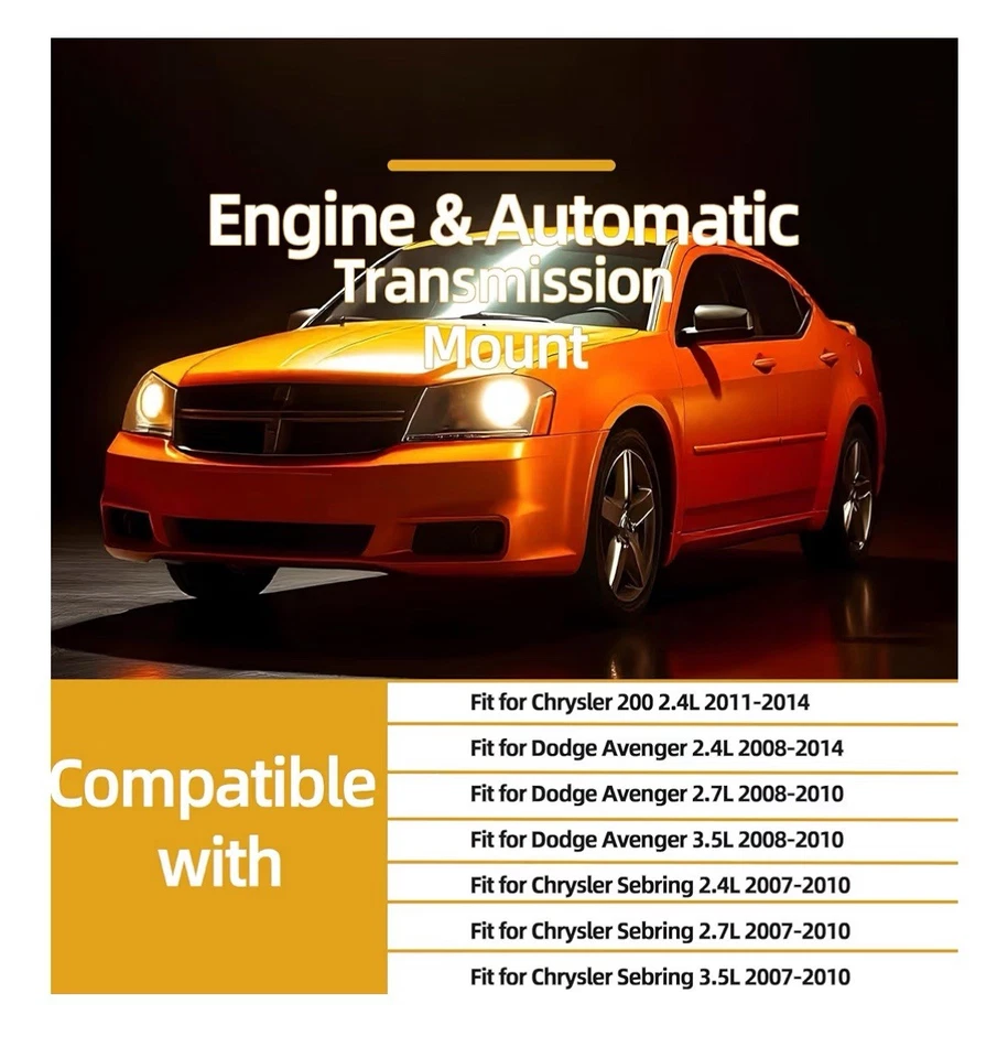 Juego de montaje de transmisión de motor 4 piezas para Chrysler 200 2011-2014 2,4 L Sebring Dodge Avenger Foto 2 de 4
