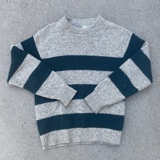 Vintage 80s LL Bean Wool Sweater Striped Green Men's Large Made in USA