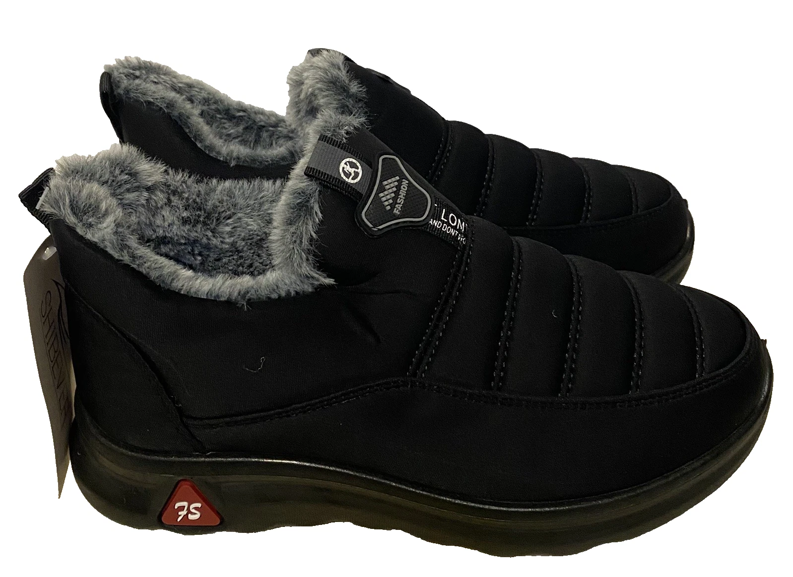 Men’s Winter Slip On Shoes Fur Lined Waterproof Casual Comfort Outdoor Black New