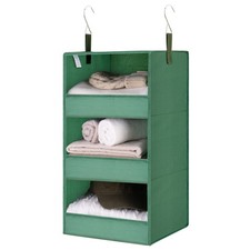 3-Shelf Dark Green Hanging Closet Organizer, Foldable, 2 Hooks, Leak-Proof