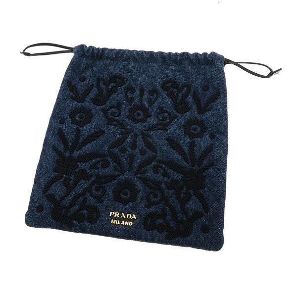 PRADA Drawstring Denim Pouch Indigo Embroidered C… - image 4