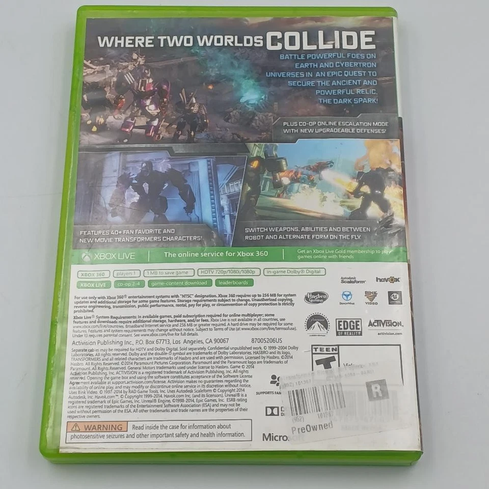 Transformers: Rise of the Dark Spark (Microsoft xbox 360, 2014) Nº M (CP4007931) Foto 3 de 4