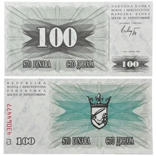 Bosnia-Herzegovina 100 Dinara Banknote P13(U)! 🇧🇦 Free Shipping!