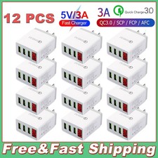 12 Pack 3 Port Fast Charging Block QC 3.0 USB Cube Wall Charger Adapters US Plug