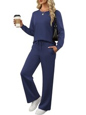 Women's 2 Piece Lounge Sets Casual Travel Outfits Wide Leg Tracksuit Sweatsui...