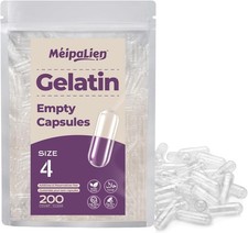 Size 4 Empty Gelatin Capsules - 200 Count | Clear Empty Pill Capsules, Pure Bov