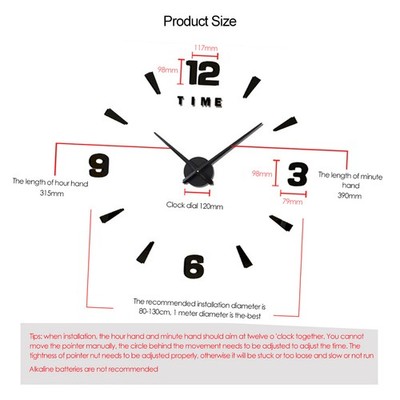 1-DIY Wall Clock Frameless 3D Mirror Wall Clock Large Mute Wall Stickers For