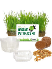 Cat Grass Growing Kit - Organic Seeds, Soil, BPA Free Containers 3 Pack