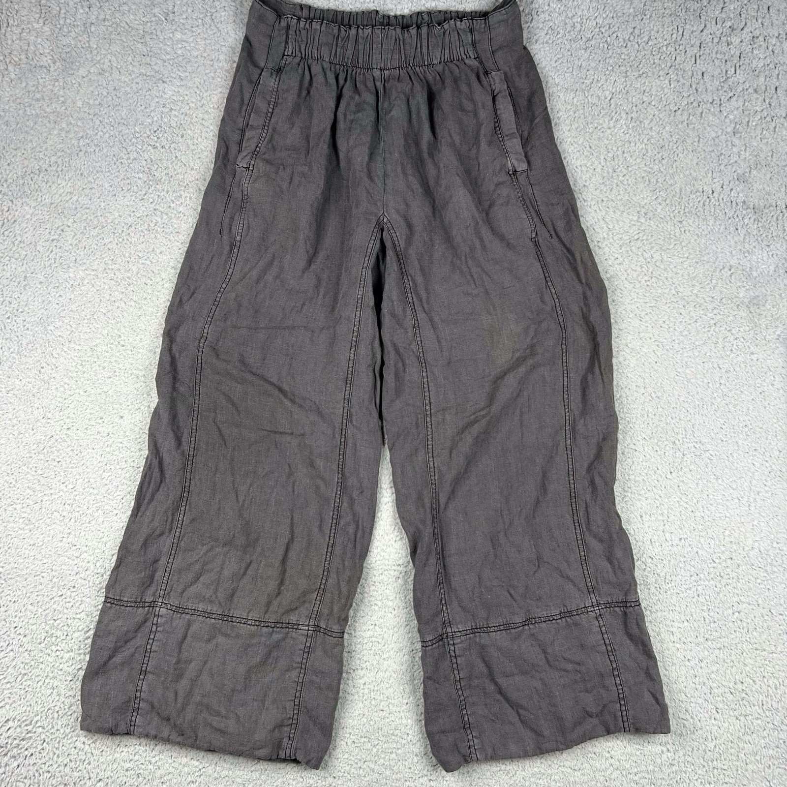 Free People Gray Linen Cropped Wide Leg Boho Pants Womens Size Medium