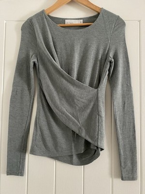 WISH Australia hochwertiger weicher dehnbarer grauer Pullover Oberteil Wollmischung handwerkliches Design