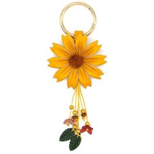 Leather Flower Tassel Leaf Keychain for Purse Bag Charms, Keyring Fob Yellow2