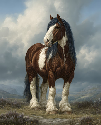 8x10 Brown White Draft Horse Moorland Art Print - 368944003