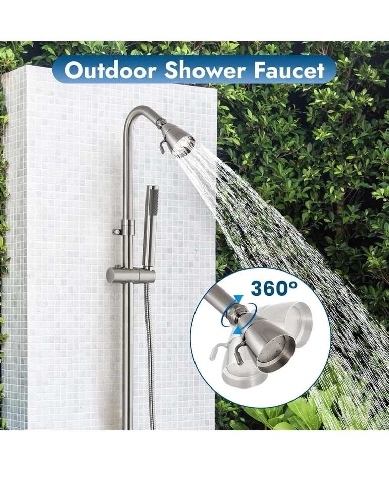 Brushed Nickel Wall Mounted Exposed Shower Fixtures with Hand Held Shower Hea... - Image 3 of 4