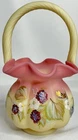 1998 FENTON URANIUM ART GLASS BLACKBERRY BOUQUET BURMESE BASKET SIGNED RUFFLE