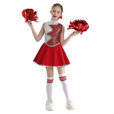 Kids Girls Dance Outfit Sleeveless Cheerleading Toddler Girls Uniform Sparkly