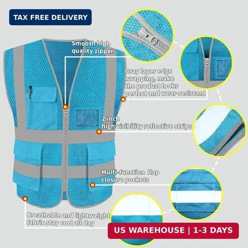 HYCOPROT High Visibility Mesh Safety Reflective Vest with Pockets and Zipper, Me image 3