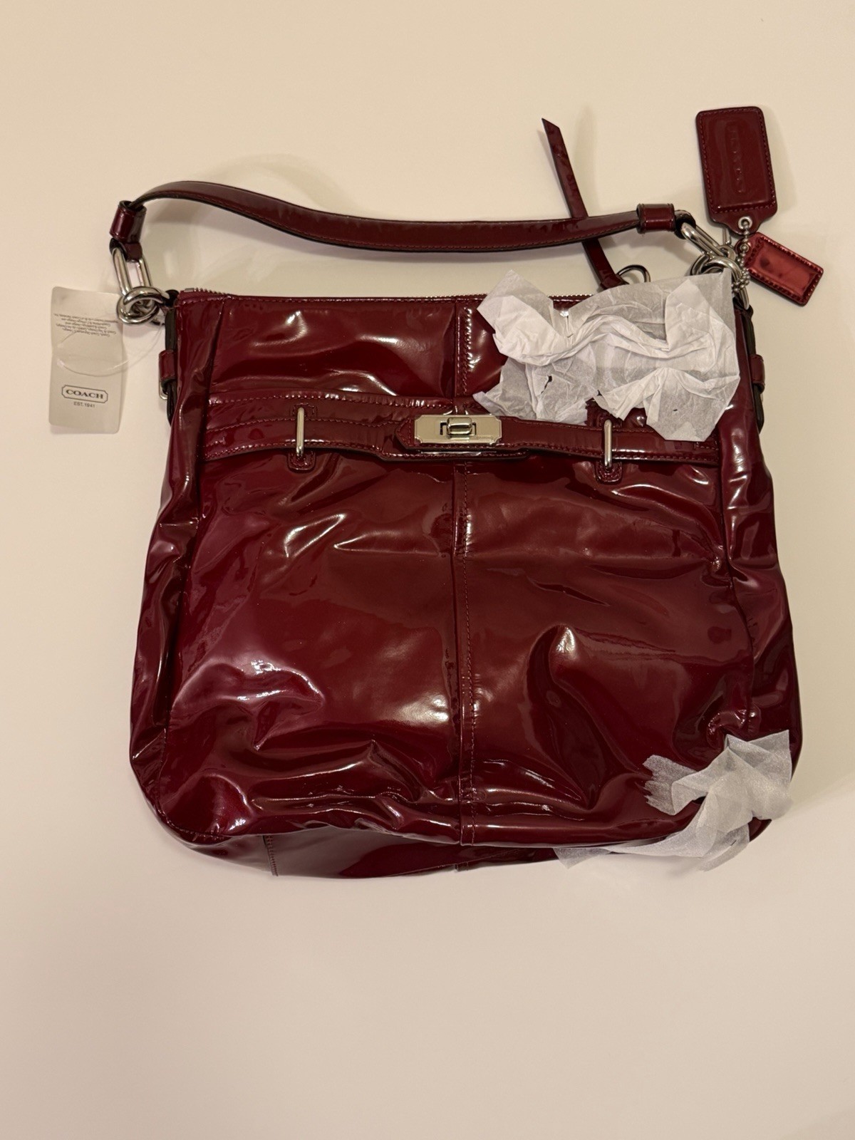 COACH CHELSEA Maroon Patent Leather Ashley Hobo Shoulder Bag Purse 17861 NEW*