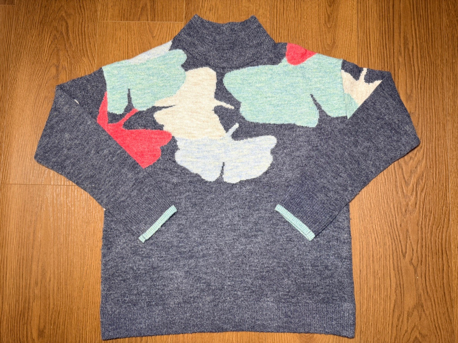 White Stuff Blue Grey Lucy Leaf Pattern Wool Blen… - image 1