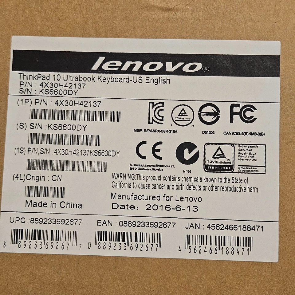 Lenovo ThinkPad 10 Ultrabook Keyboard US English Mechanical Open Box 4X30H42137 - Image 3 of 4