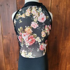 Women XS Halter Leo Ballet Dance Leotard Floral Mesh Back Gymnastics Mesh Floral