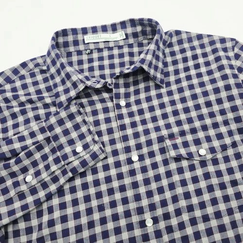 Criquet Mens Large Button Down Shirt Blue Plaid Pearl Snap Western Performance - product listing photo