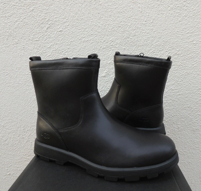 UGG KENNEN BLACK WATERPROOF LEATHER/ SHEEPWOOL BOOTS, MEN US 7