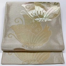 6326 Japanese Vintage Fukuro Obi Belt Kimono Fabric Silk Traditional Silver