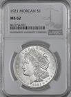 1921-P  $1  MORGAN SILVER DOLLAR  "PHILADELPHIA"  NGC MS62  #8672754-057