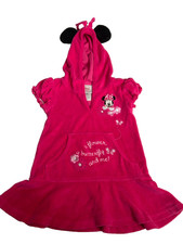 Disney Minnie Mouse Girls 2T Hot Pink Hooded Terry Swimsuit Cover Up Embroidered