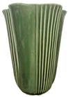 Vintage Shawnee Green Undulating Ribbed Art Pottery Vase Gloss Signed 1977 USA