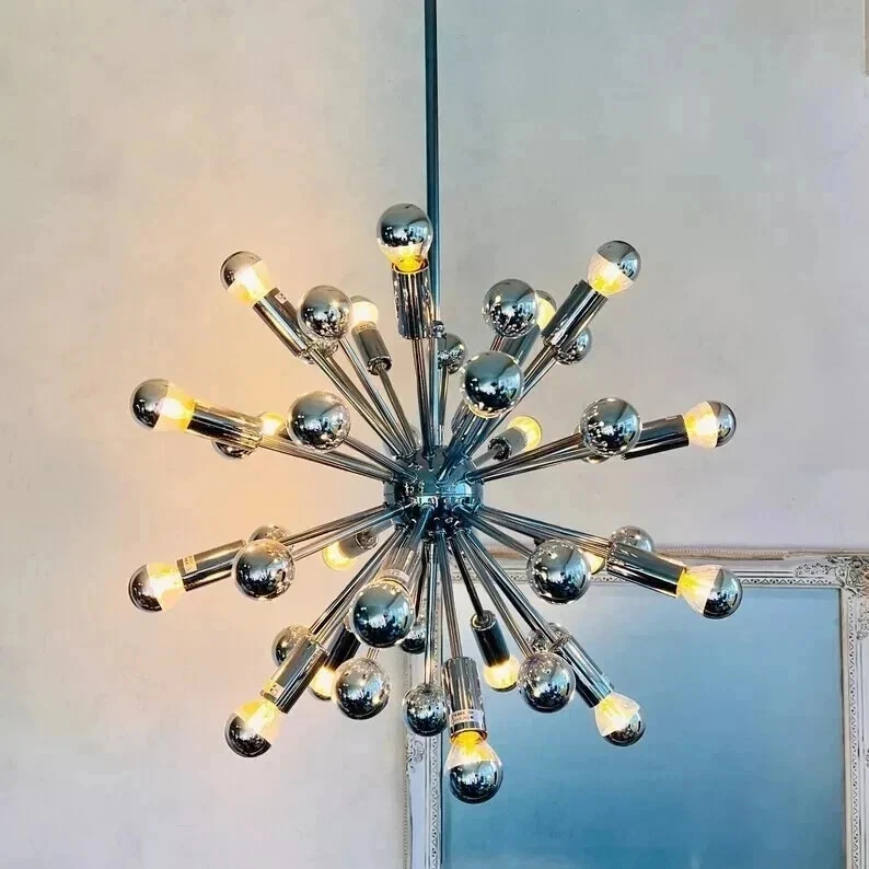 Lámpara de araña Sputnik cromada vintage años 70 colgante cromado diseño atómico de la era espacial Foto 3 de 4