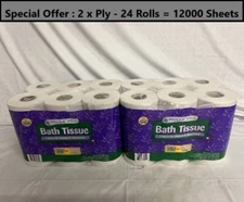 2 Ply Bathroom Tissue Rolls Toilet Tissue Paper 24 Rolls 12000 sheets